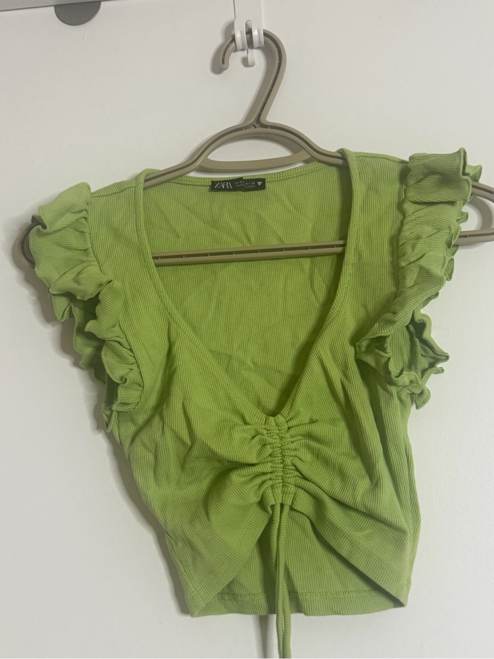 Zara Ruffled Tie-Front Crop Top - Lime Green - Picture 2 of 4